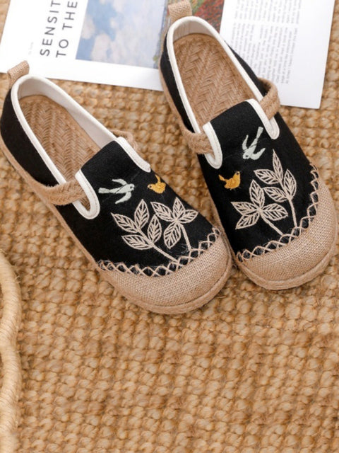 Women Ethnic Flower Embroidery Linen Cotton Shoes