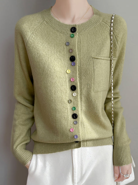 Women Spring Casual Colorful Botton Knit Sweater