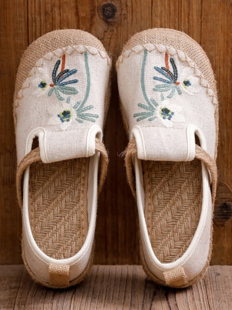 Women Ethnic Flower Embroidery Cotton Linen Shoes