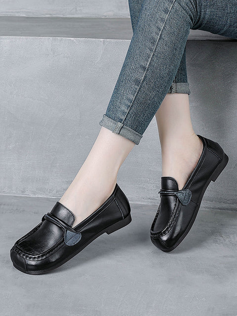 Women Retro Soft Leather Spliced Low Heel Shoes