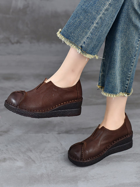 Women Spring Retro Leather Spliced Platform Shoes