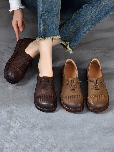 Women Retro Genuine Leather Flat Shoes