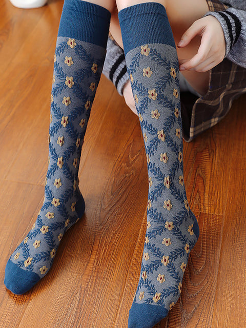 4 Pairs Women Winter Floral Jacquard Long Socks