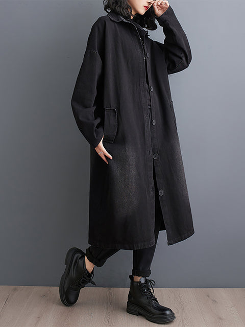 Women Winter Casual Denim Solid Long Shirt Coat