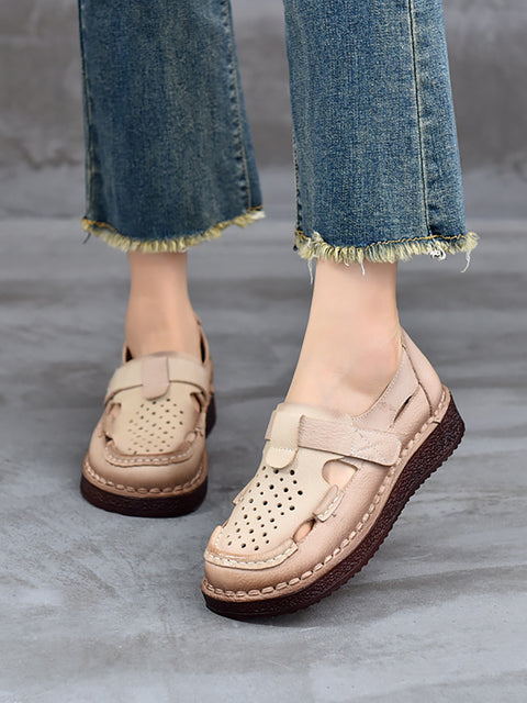 Women Summer Genuine Leather Breathable Hollow Shoes