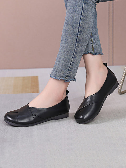 Women Casual Soft Leather Spliced Low Heel Shoes