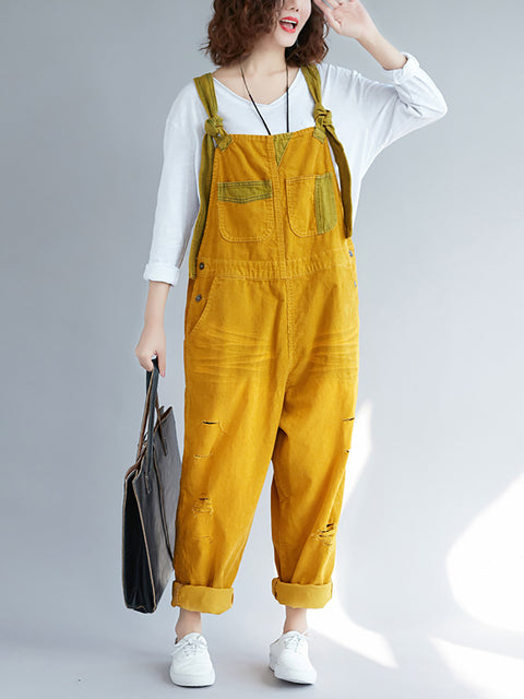 Women Retro Colorblock Autumn Denim Jumpsuits