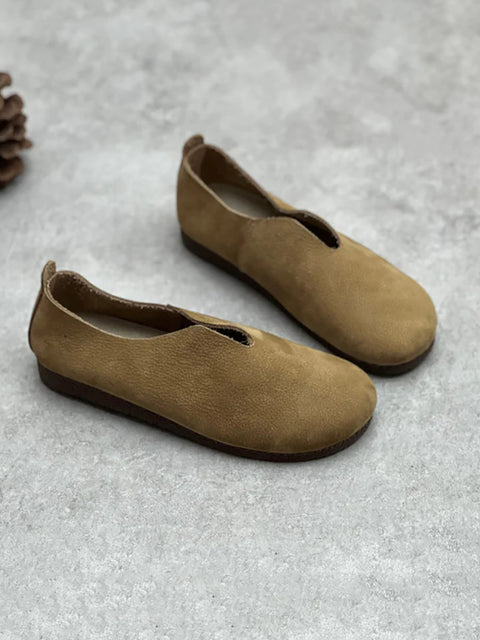 Women Casual Solid Genuine Leather Soft Flat Shoes