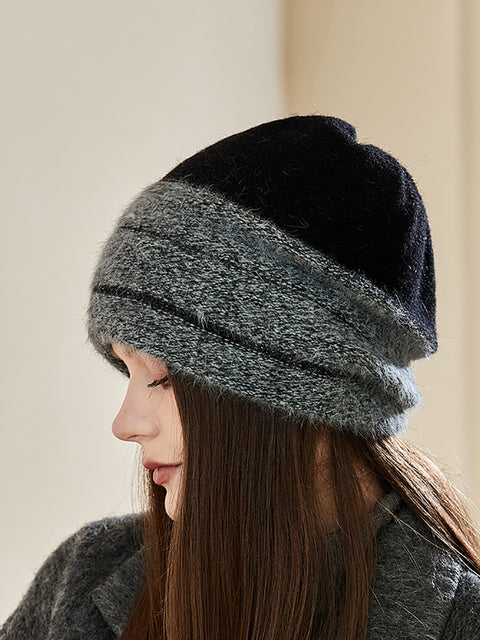 Women Winter Colorblock Warm Knit Hat