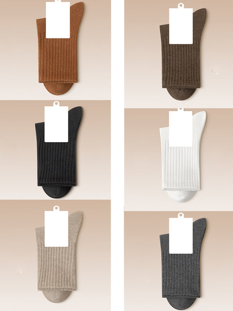 6 Pairs Women Solid Winter Cotton Socks