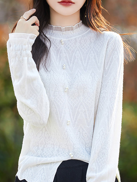 Women Spring Lace Collar Knit Sweater