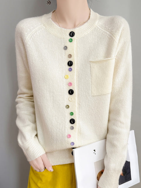 Women Spring Casual Colorful Botton Knit Sweater