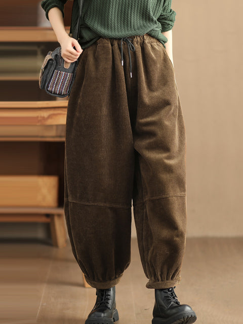 Plus Size Women Casual Solid Loose Fleece-lined Pants