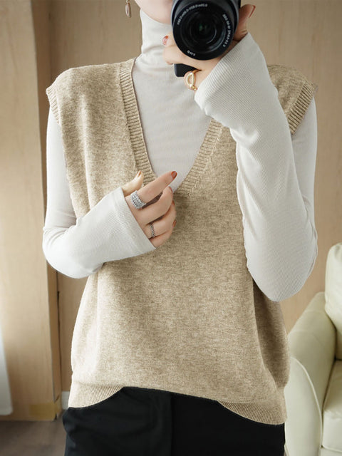 Women Casual Autumn Wool V-Neck Knit Vest