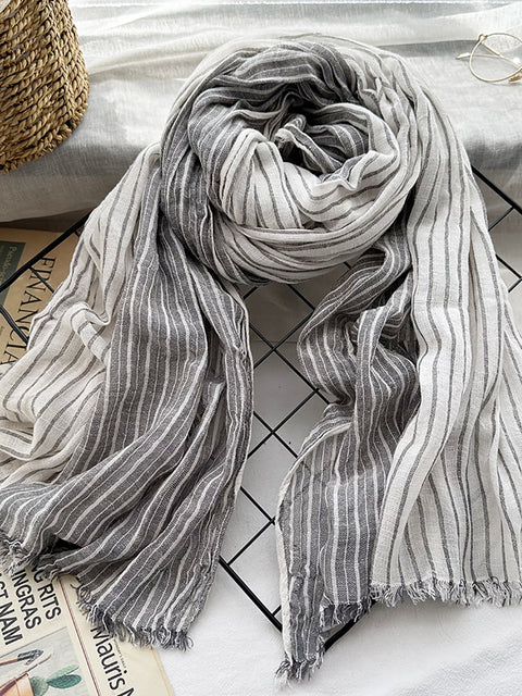 Women Casual Stripe Colorblock Tassel Shawl Scarf