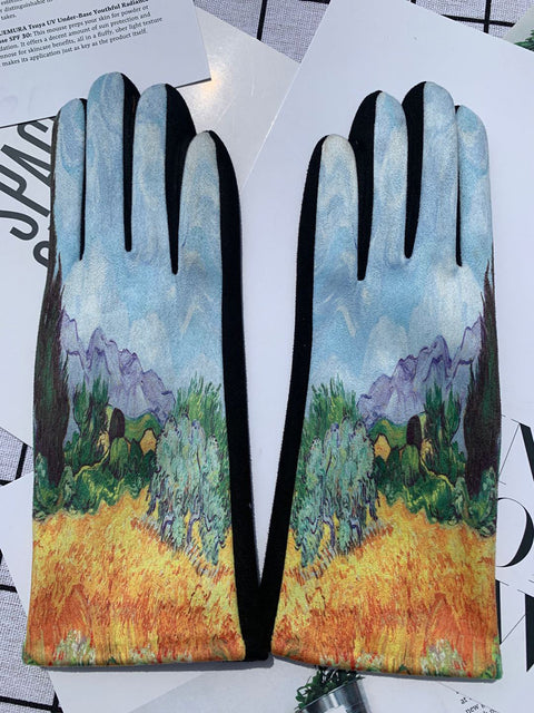 Women Fashion Print Warm Outdoor Gloves