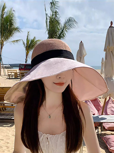 Women Casual Solid Large Brim Sunproof Hat