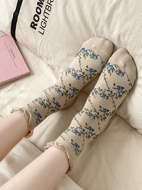 5 Pairs Women Floral Jacquard Cotton Socks