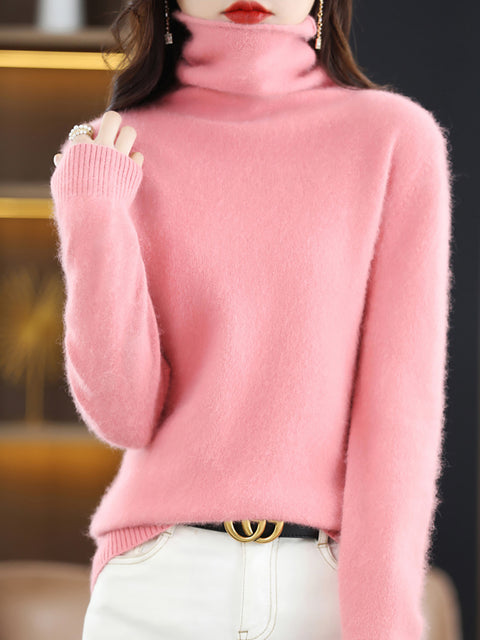 Women Casual Winter Solid Turtleneck Sweater