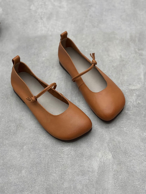 Women Casual Leather Solid Spring Square-toe Shoes