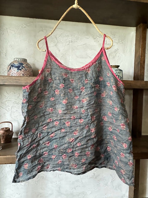 Dámská nadměrná velikost Summer Vintage Print 100% Ramie Vest