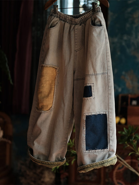 Dámské harémové kalhoty Vintage Patch Spliced Denim