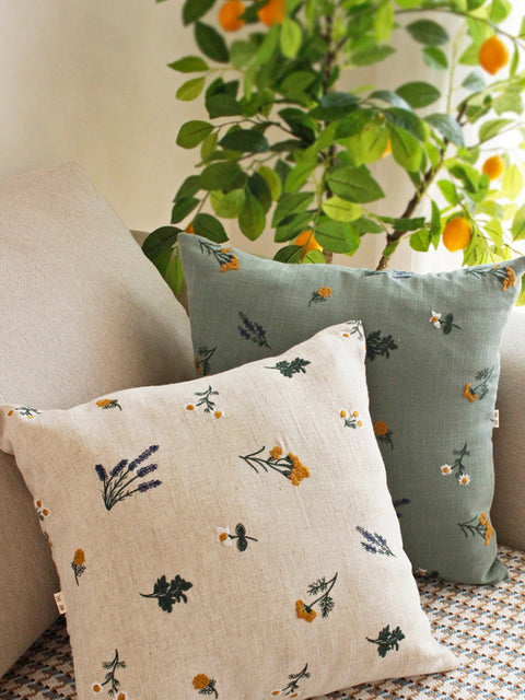 Artsy Floral Embroidery Linen Sofa Bed Pillowcases