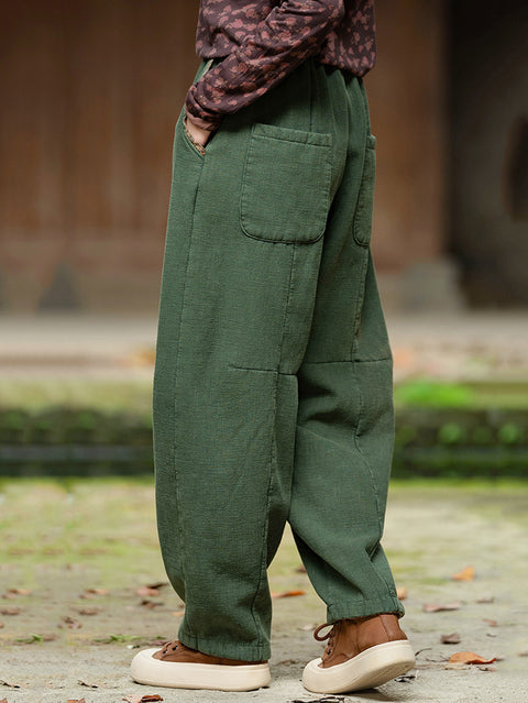 Women Winter Retro Solid Spliced Padded Harem Pants