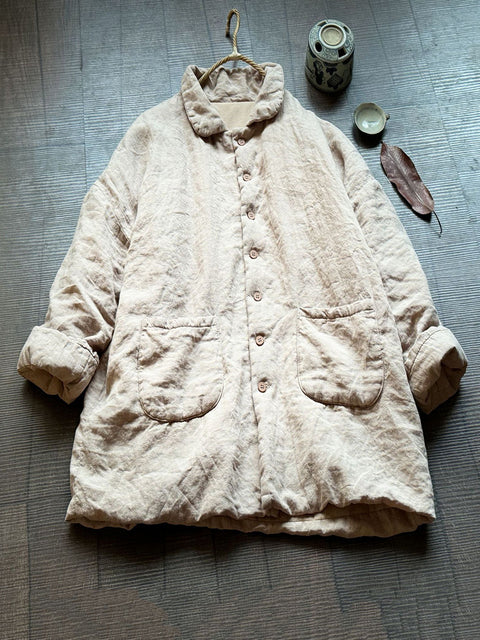 Women Vintage Autumn Solid Padded Coat