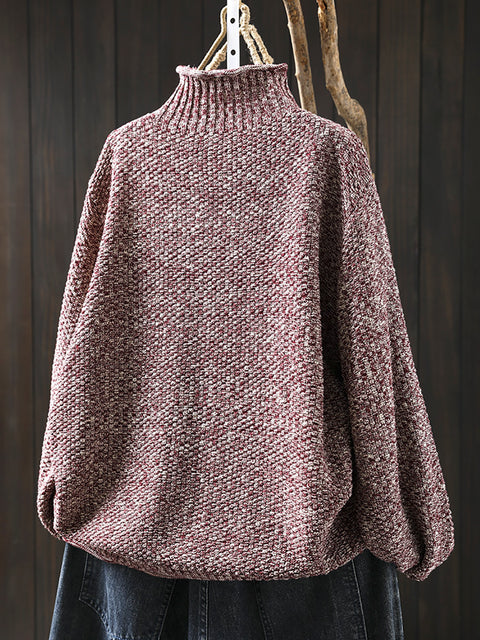 Women Autumn Casual Knit Half-Turtleneck Sweater