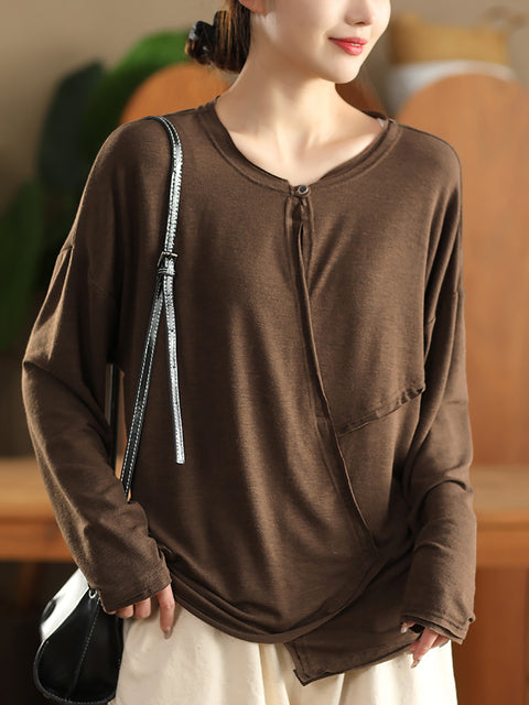 Women Casual Spring O-Neck Spliced Shirt