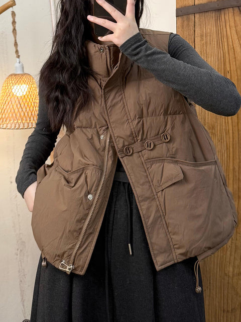 Women Winter Casual Stand Collar Vest Down Coat