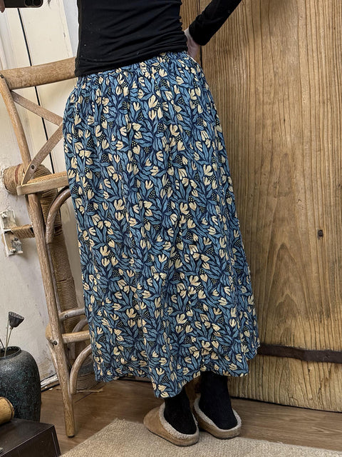 Women Spring Retro Flower Cotton Skirt