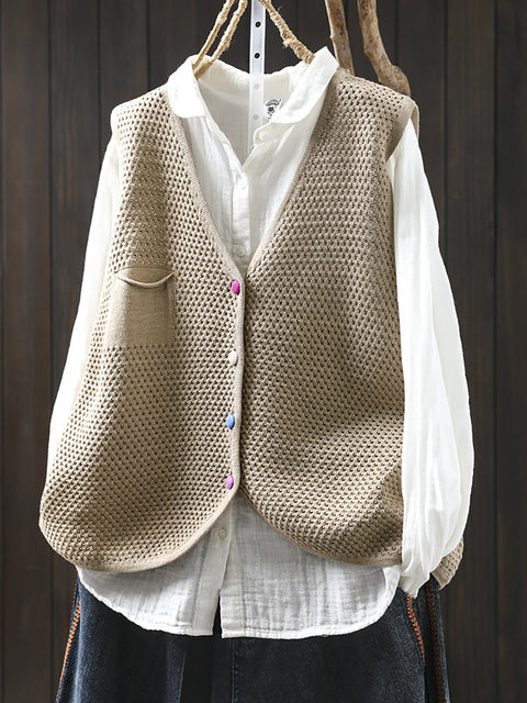 Women Spring Casual V-Neck Button Knit Vest