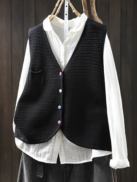 Women Spring Casual V-Neck Button Knit Vest