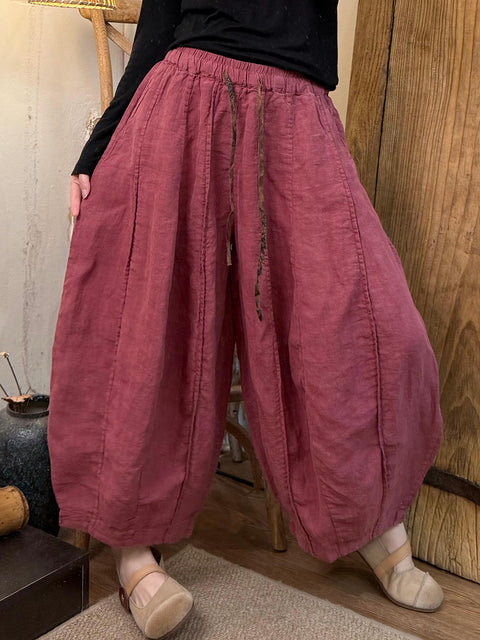 Women Spring Pure Color Linen Harem Pants