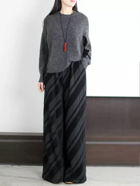 Women Spring Casual Stripe Wide-leg Pants