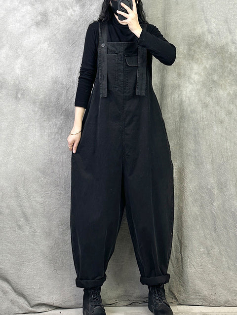 Women Spring Casual Pure Color Loose Jumpsuits