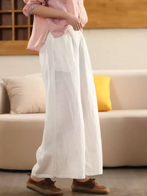 Women Spring Double-layer Ramie Wide-leg Pants