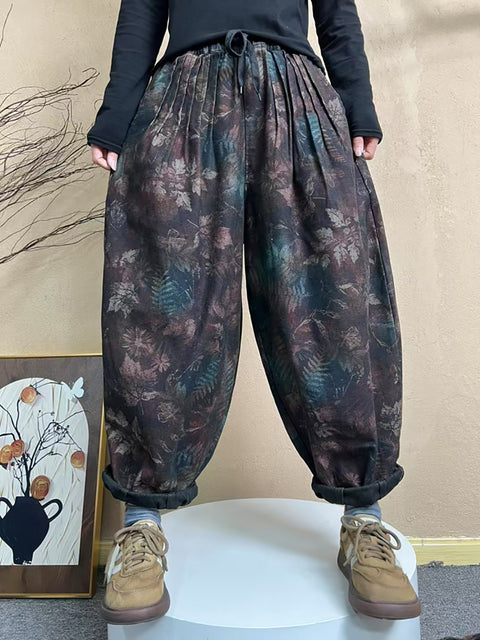 Women Spring Artsy Flower Waist Shirred Harem Pants