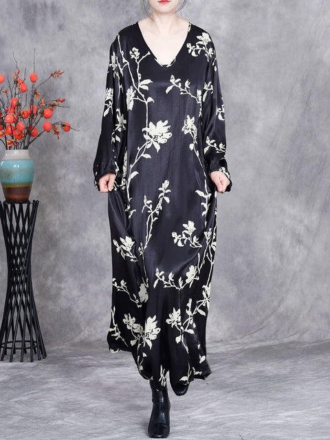 Women Spring Artsy V-Neck Flower Maxi Dress