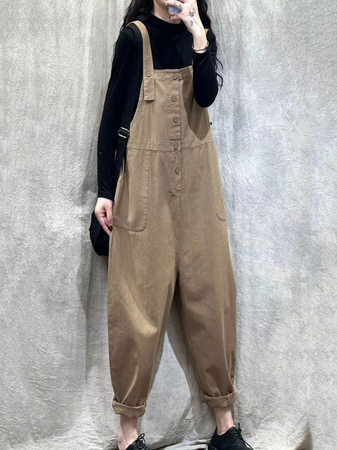 Women Spring Casual Pure Color Loose Jumpsuits