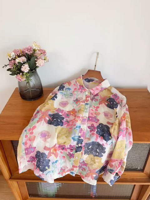 Dámská košile Spring Flower Turn-down 100% Ramie Shirt