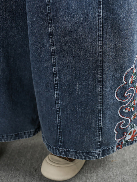 Dámské široké džínové kalhoty Vinage Embroidery Denim