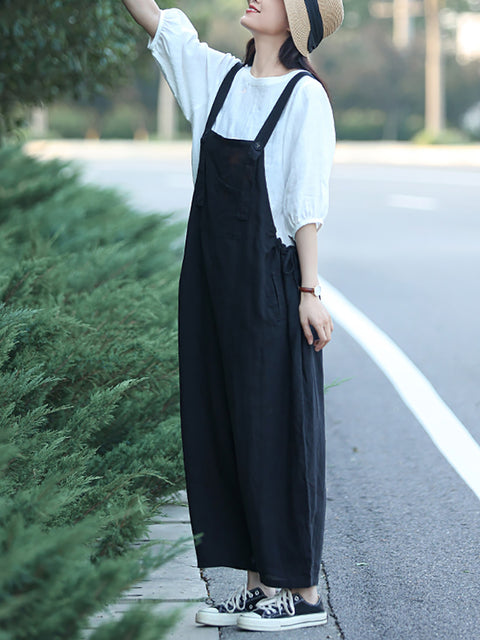 Women Summer Casual Pure Color Loose Jumpsuits