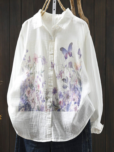 Women Spring Artsy Print 100%Cotton Shirt