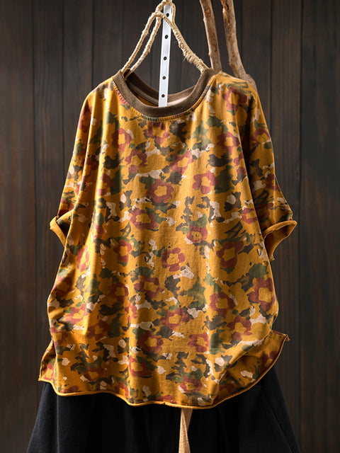 Women Summer Casual Camouflage O-Neck Cotton Shirt