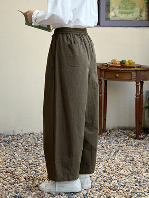 Women Spring Casual Pure Color Cotton Wide-leg Pants