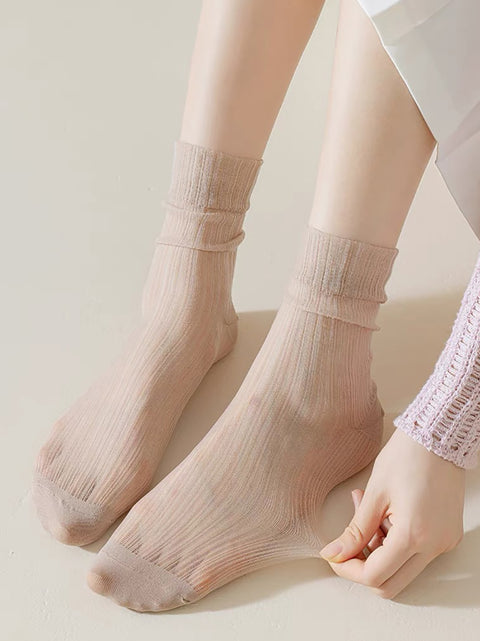 7 Pairs Women Summer Solid Thin Socks