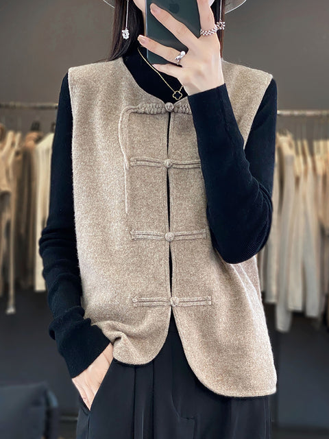 Women Casual Spring Wool O-Neck Knit Vest